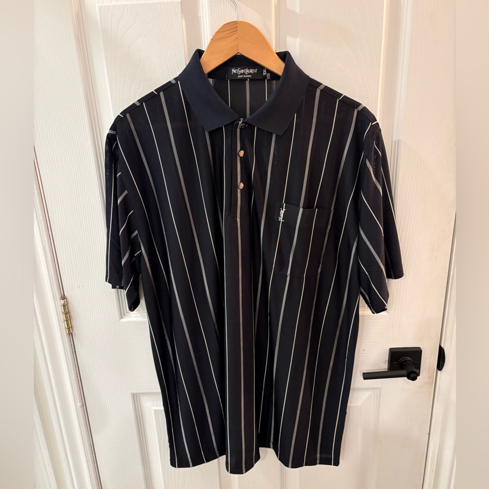 Yves Saint Laurent Black Striped Polo Shirt